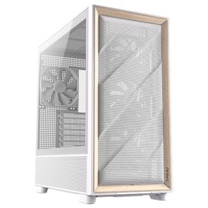 Antec FLUX Gaming Case w/ Glass Side, E-ATX, Multi Vent Design, Mesh/Wood Front, 5 PWM Fans, ARGB PWM Fan Hub, USB-C, BTF Compatible, White - Image 1