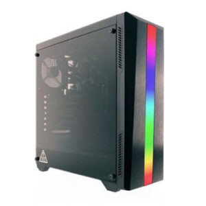 Riotoro CR100TG RGB Gaming Case with Tempered Glass Window & RGB Front Panel, ATX, No PSU, 1 x 12cm Fan, Black - Image 1