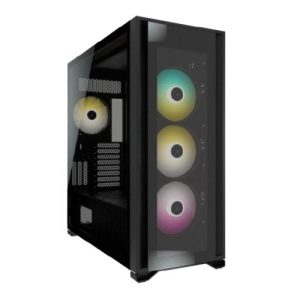 Corsair iCUE 7000X RGB Gaming Case w/ 3x Tempered Glass Panels, E-ATX, 3 x SP140 RGB Elite Fans, iCUE Commander CORE XT included, USB-C, Black - Image 1