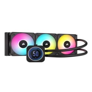 Corsair H170i ELITE LCD XT 420mm RGB Liquid CPU Cooler, AF140 RGB ELITE Fans, Personalised LCD Screen, iCUE Controller Included, Black - Image 1